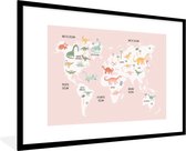 Wereldkaart - Kinderen - Dinosaurus - Schoolplaat - Kinderkamer - 120x80 cm