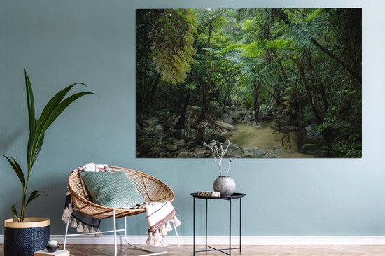 Canvas schilderij 180x120 cm - Wanddecoratie Riviertje in tropische jungle - Muurdecoratie woonkamer - Slaapkamer decoratie - Kamer accessoires - Schilderijen