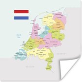 Affiche Carte - Pays- Nederland - Drapeau néerlandais - 75x75 cm