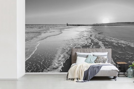 Papier peint - Papier peint photo peints La plage de Domburg - noir et blanc - Largeur 360 cm x hauteur 240 cm