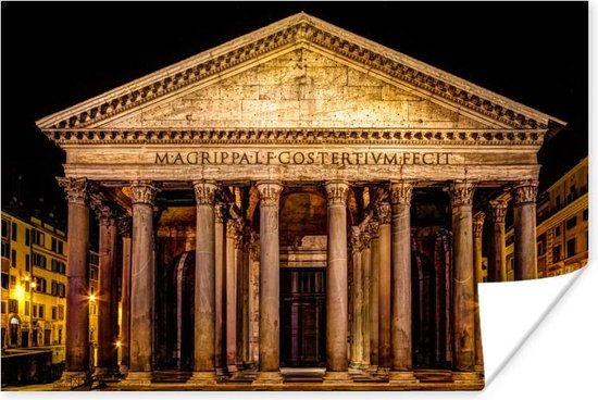 Pantheon Rome in de nacht Poster 90x60 cm - Foto print op Poster (wanddecoratie woonkamer / slaapkamer) / Europa Poster