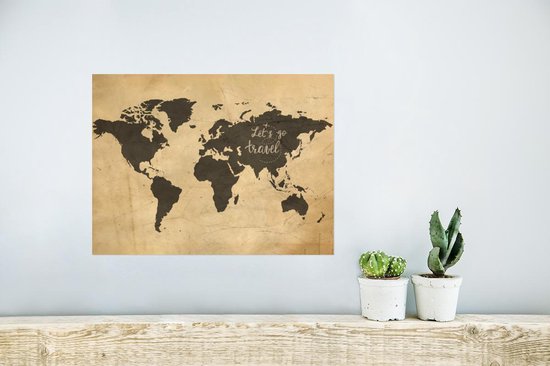 Affiche - Wereldkaart - Voyages - Vintage - 40x30 cm