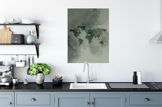 Cartes du monde du Wereldkaart - Carte du monde - Aquarelle - Grijs - 60x80 cm