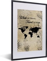 Affiche avec cadre Carte du Wereldkaart - Vintage - Citation - 40x60 cm