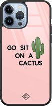 iPhone 13 Pro Max hoesje glass - Go sit on a cactus | Apple iPhone 13 Pro Max  case | Hardcase backcover zwart