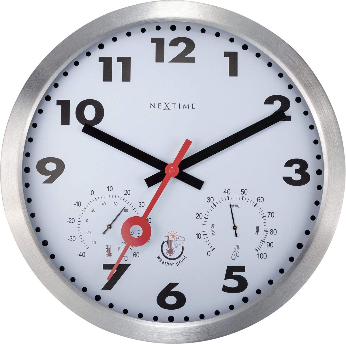 NeXtime Clematis – Wandklok – 35 cm – Aluminium – Wit – Weerbestendig/Stil
