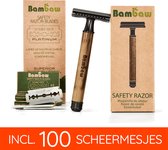 Pack Bamboe Safety Razor met 100 Scheermesjes | Slim Zwart | Houten Traditionele Scheermes | Duurzaam Geschenkset vrouwen en mannen  | Cadeau voor Feesten  |  100 Scheeremesjes | Set Cadeau voor man | Bambaw