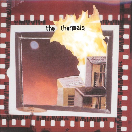 Albumcover met filmstriprand, een afbeelding van een brandend object en de tekst "the thermals".