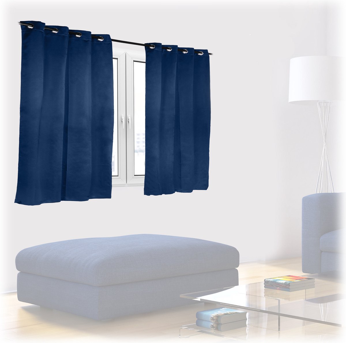 Relaxdays 2 x verduisterende gordijnen - blauw - kant en klaar - gordijn - set - 90x135 cm