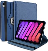 iPad Mini 6 hoes - ipad mini 2021 hoes Donker Blauw - iPad Mini 6 cover - hoes iPad Mini 6 - iPad Mini 6 hoesje - iPad mini 6 case - 360° draaibare Hoes Kunstleer