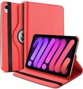 iPad Mini 6 hoes - ipad mini 2021 hoes Red - iPad Mini 6 cover - hoes iPad Mini 6 - iPad Mini 6 hoesje - iPad mini 6 case - 360° draaibare Hoes Kunstleer