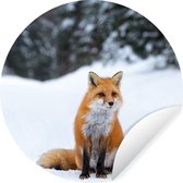 Cercle de papier peint - Renard - Neige - Forêt - ⌀ 120 cm - Cercle mural - Autocollant - Papier peint autocollant XXL