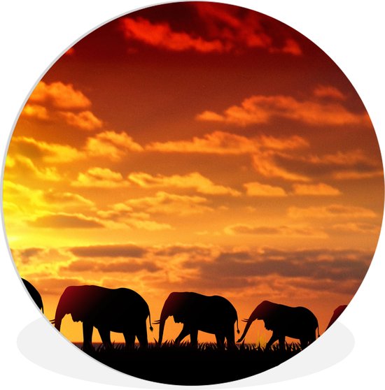 Tableau Toile Coucher De Soleil Savane Avec éléphants - 90x60 Cm, Impression HD, Livré Sans Cadre