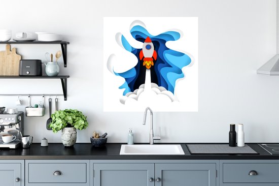 Sticker Muursticker Illustration pour enfants Espace - Illustration pour enfants d'une fusée - 50x50 cm - film adhésif autocollant - sticker mural repositionnable