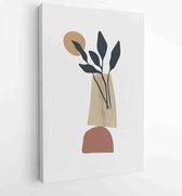 Tropische blad gebladerte lijnwerk tekenen met abstracte vorm. Abstract Plant Art-ontwerp voor print, omslag, behang, minimale en natuurlijke kunst aan de muur. 1 - Moderne schilde
