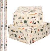 5x Rollen Inpakpapier/cadeaupapier boerderij thema taupe 300 x 70 cm - Cadeauverpakking kadopapier
