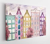 Olieverf op doek, Amsterdamse straat. moderne kunstwerken. huis. rode boom. Nederland - Modern Art Canvas - Horizontaal - 604659842 - 80*60 Horizontal