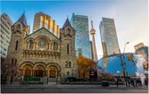 De St Andrew's Presbyterian kerk en CN Tower in Toronto - Foto op Forex - 90 x 60 cm