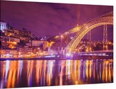 De imposante Dom Luis brug in Porto uitgelicht bij nacht - Foto op Canvas - 150 x 100 cm