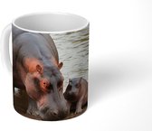 Mok - Koffiemok - Dieren - Nijlpaarden - Baby - Mokken - 350 ML - Beker - Koffiemokken - Theemok