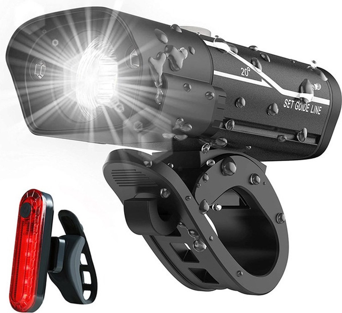 Luxe fietsverlichting set - USB oplaadbaar - Voorlicht en achterlicht - robuuste aluminium behuizing - lange accuduur - IPX6 waterdicht - 350 lumen