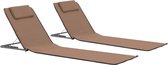2 stuks - opvouwbare - strandmatten - grijs - ligstoel - strandstoel - voor camping terras - verstelbare tuinstoelen - met opbergvak - bruin