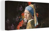 Canvas Schilderij Meisje met de parel - Bloemen - Oude meesters - 80x40 cm - Wanddecoratie