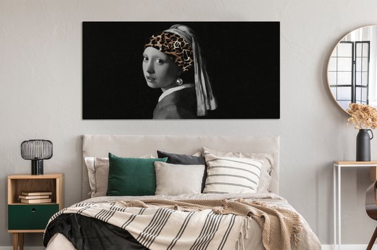 Peinture sur toile Fille à la perle - Panthère - Art - 160x80 cm - Déco Décoration murale