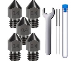 MMOBIEL 5x 0.4mm gehard staal MK8 3D printer Nozzles voor o.a. Creality Ender 3/6-serie
