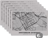 Placemat - Placemats kunststof - Kaart - Amsterdam-Zuidoost - Nederland - 45x30 cm - 6 stuks - Hittebestendig - Anti-Slip - Onderlegger - Afneembaar