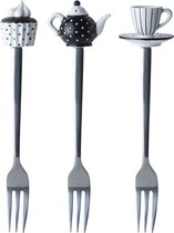 Dutch Rose Zwart-Wit Set van 3 Gebakvorkjes in Geschenkverpakking