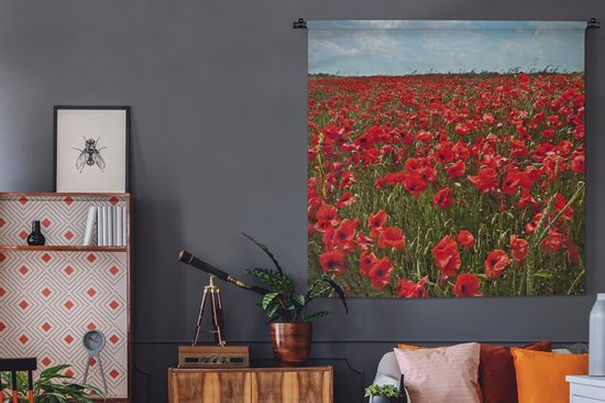 Tenture murale - Tapisserie murale - Une prairie pleine de coquelicots - 150x150 cm - Tapisserie murale