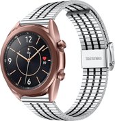 Stalen Smartwatch bandje - Geschikt voor  Samsung Galaxy Watch 3 41mm roestvrij stalen band - zilver/zwart - Strap-it Horlogeband / Polsband / Armband