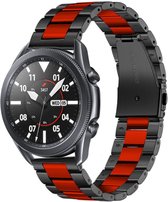 Stalen Smartwatch bandje - Geschikt voor  Samsung Galaxy Watch 3 stalen band 45mm - zwart/rood - Strap-it Horlogeband / Polsband / Armband