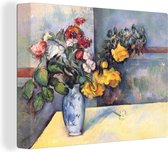 Canvas Schilderij Stilleven met bloemen in een vaas - Schilderij van Paul Cézanne - 120x90 cm - Wanddecoratie