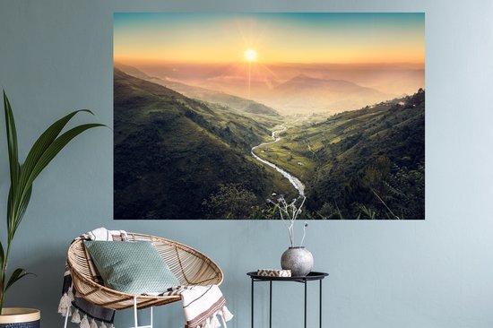 Stickers muraux - Film autocollant - Paysage d'Indonésie au lever du soleil - 120x80 cm - Film adhésif - Stickers muraux chambre d'enfant - Papier peint autocollant - Papier peint autocollant - Film autocollant