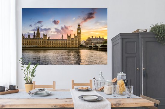 Poster Coucher de soleil derrière Big Ben à Londres 180x120 cm - Tirage photo sur Poster (décoration murale salon / chambre) XXL / Groot format!