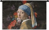 Wandkleed - Wanddoek - Meisje met de parel - Vermeer - Bloemen - 60x40 cm - Wandtapijt