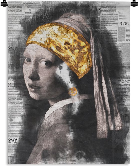Wandkleed - Wanddoek - Meisje met de parel - Vermeer - Collage - 60x80 cm - Wandtapijt