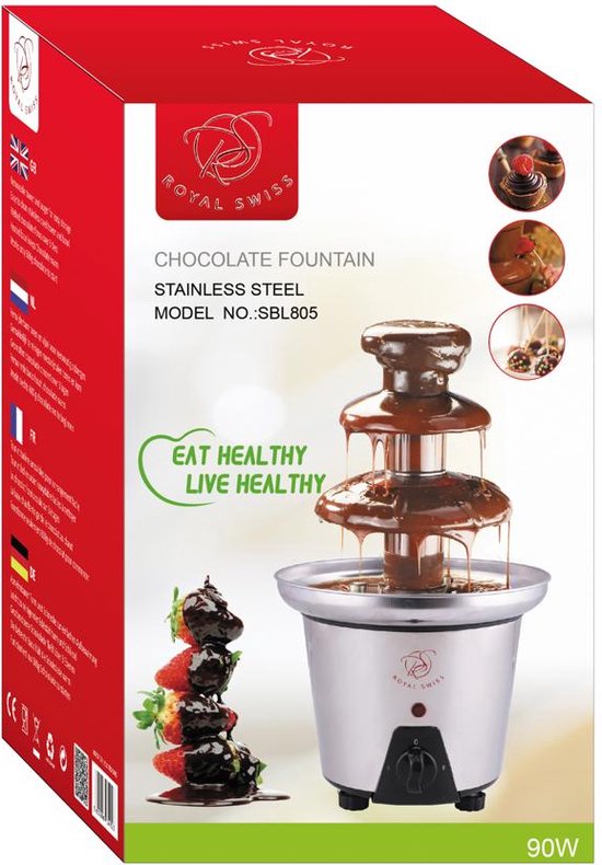 Royal Swiss® Chocoladefontein 3 Laags – RVS Chocolade Fountain – Elektrische Chocoladesmelter 90W – Warmhoudfunctie – Feest/Fondue/Dessert Machine — afbeelding 2