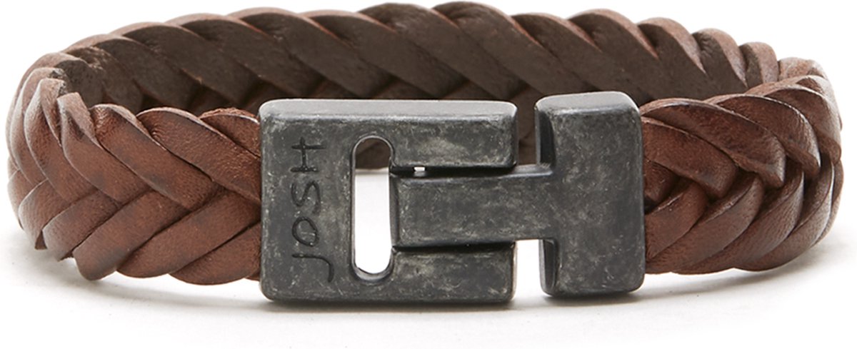 Josh Heren Armband Leer;Metaal - BruinZilverkleurig