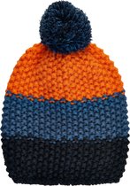 Color Kids - Beanie met pompom voor kinderen - Colorblock - Blauw - maat 54CM