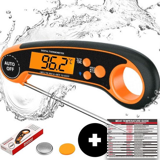 YUGN BBQ Thermometer Vleesthermometer Digitaal - tot 300°C - Inclusief Batterij en Meat Guide - Kookthermometer Gourmet Thermometer Perfecte Garing, Snel en Overal Toepasbaar - Barbeque BBQ Accesoires - Cadeautip