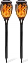 LED Solar Priklamp/Fakkel Tuinverlichting met Zonne-energie - Set 2 Stuks - Aptoza Torky - Dag en Nacht Sensor - Mat Zwart - Kunststof - BSE