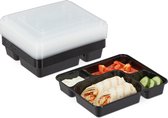plateaux de préparation de repas relaxdays - 4 compartiments - lot de 10 - boîtes à lunch réutilisables - plastique
