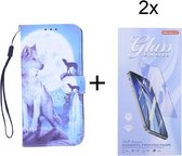 Oppo A5 2020 / A9 2020 Bookcase hoesje met print - Wolf met 2 stuks Glas Screen protector