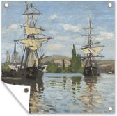 Tuindoek Schepen zeilen op de Seine bij Rouen - Claude Monet - 100x100 cm