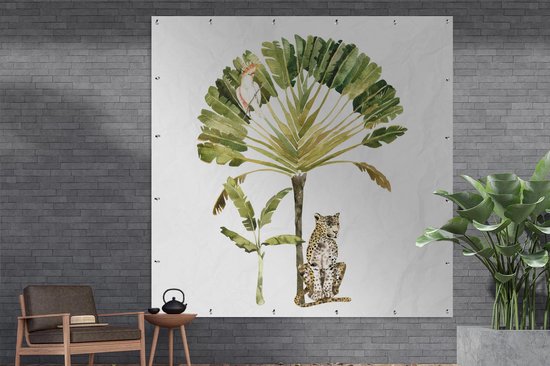 Affiche de Jardin Jungle - Cacatoès - Léopard - 200x200 cm