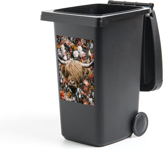 Container sticker Schotse hooglander - Bloemen - Rozen - 40x60 cm - Kliko sticker