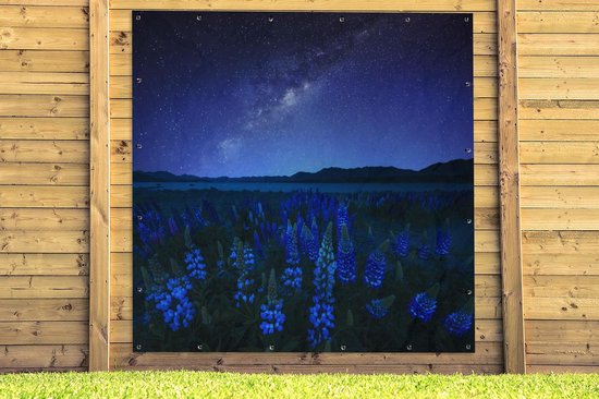 Affiche de Jardin Ciel étoilé - Voie lactée - Fleurs - 200x200 cm